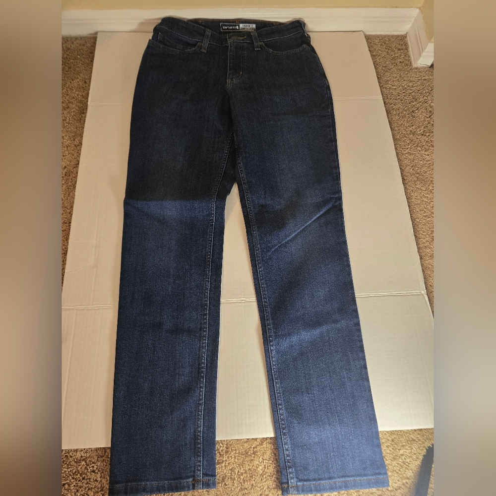 NWT Carhartt Women's Rugged Flex Relaxed Fit Dark Wash Size 4 Regular